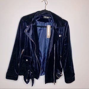 Velvet Navy Moto Jacket